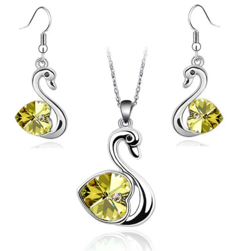 Crystal swan Pendant charm lover fashion Jewelry set birthday gift present Necklace Earring dropshipping quality charm girl date Crystal swan Pendant charm lover fashion Jewelry set birthday gift present Necklace Earring dropshipping quality charm girl date